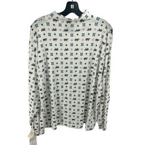 Ashley II vintage Blouse Top Mock Neck cows farm ranch dairy Cream 2X turtleneck